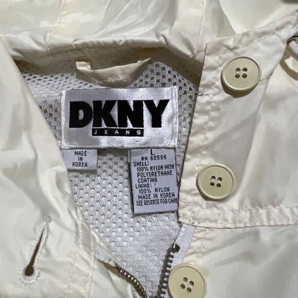 DKNY Beach Men's Large Oversized Windbreaker Cream / Off White Jacket - Picture 7 of 8